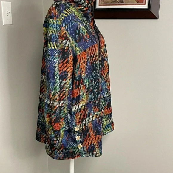 Ali Miles Abstract Artsy Colorful Cowl Neck Tunic Long Sleeve L Large Lagenlook - Picture 2 of 5